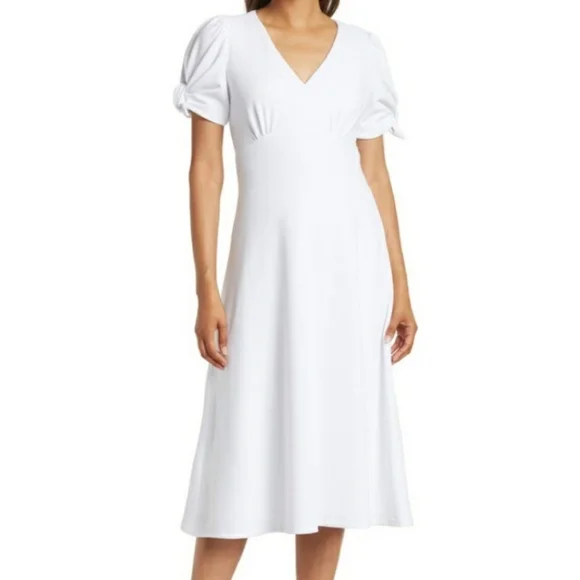 navy blue dress for baby girl Calvin Klein Women's 3/4 Sleeve Tie Neck Puff Sleeve Solid A-Line Dress main image 0